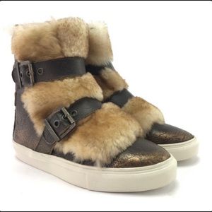 Luxe De Leon Monterrey Bronze Leather Fur Ankle Boots Size 8 NEW